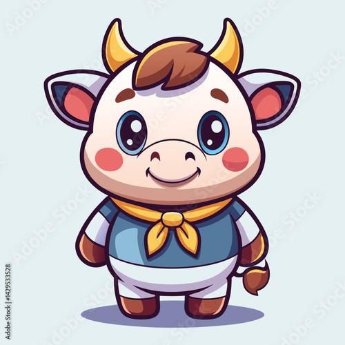 Cute cartoon cow character with a yellow scarf