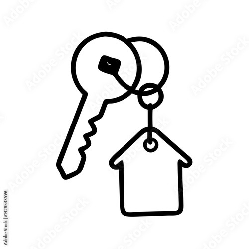 Keychain in the shape of a house and a key, icon, vector