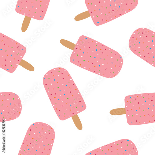Seamless pattern with ice cream. Summer vector illustration on white background.