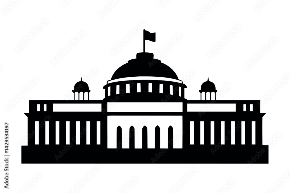 Indian Parliament Flag Twin Dome Monument Government Capital Landmark Vector
