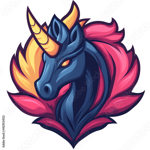 Wallpaper Mural Majestic dark blue unicorn with pink and yellow mane on transparent background Torontodigital.ca