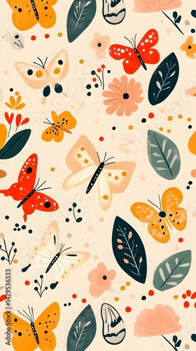 Vibrant Butterfly Floral Pattern Seamless Design