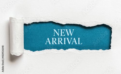 Obraz na płótnie New arrival text on blue background with torn paper edge advertising and promotion concept with copy space w salonie