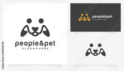 People and pet icons, vector logo people love pets, combined template.