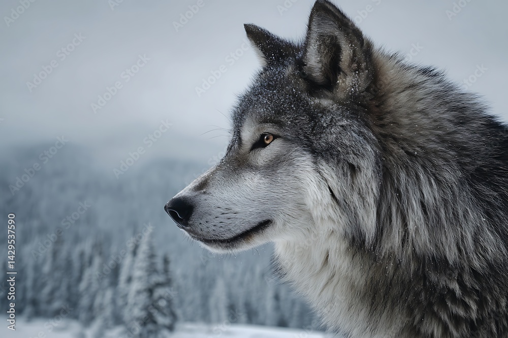 Fototapeta premium Stunning dire wolf illustration in forest with crisp details