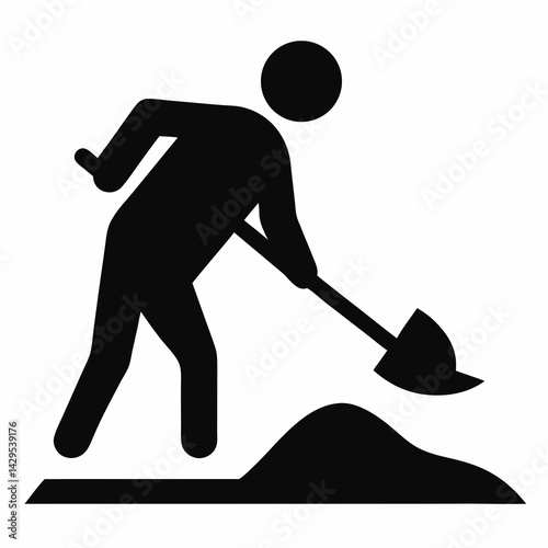Pictogram Of Construction Worker Digging With Shovel On Land Vector Illustration