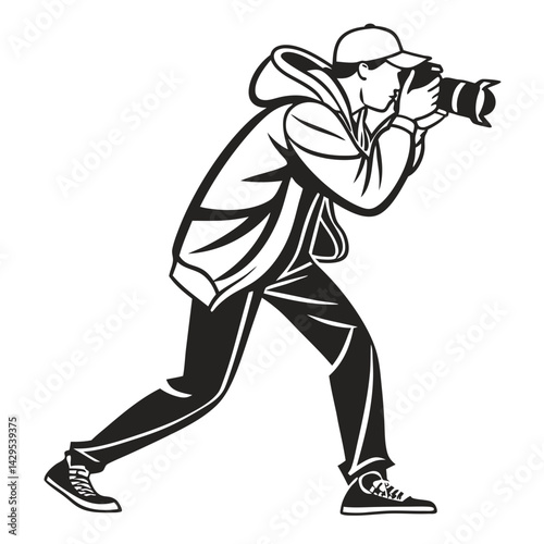 Photographer Vector Illustration Graphic Photographer Wearing Hoodie And Cap Silhouette Style