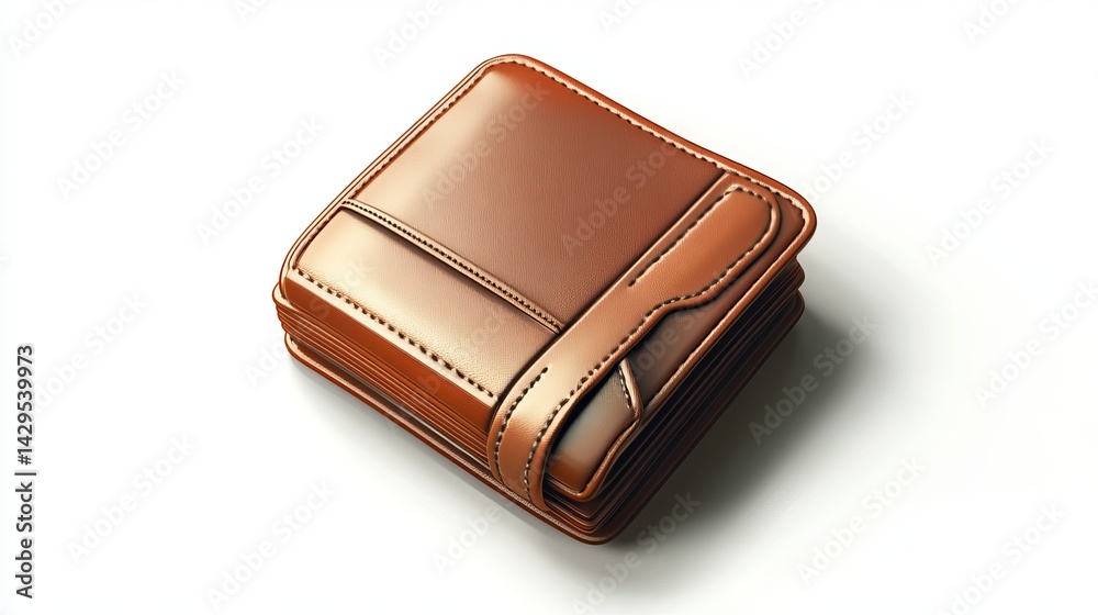 Brown Leather Wallet Closed Stacked Realistic Detailed Design Luxury Fashion Accessory High Quality Image Studio Photography Product Mockup Background Brown Leather Wallet Closed Stacked Realistic Detailed Design Luxury Fashion Accessory High Quality Image Studio Photography Product Mockup Background