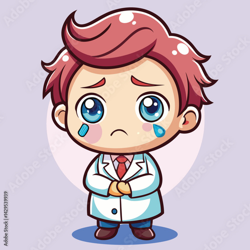 Sad cartoon doctor with tears