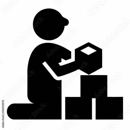 Child Building Blocks Glyph Icon Toy Block Construction Pictogram Design