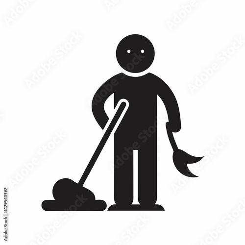 Person Mopping Floor With Mop And Holding Cleaning Brush Vector Illustration