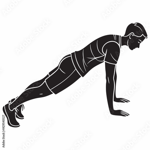 Man Doing Push Up Exercise Silhouette Illustration Fitness Training Workout