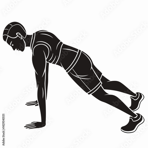 Man Doing Plank Exercise Black Silhouette Vector Illustration Health And Fitness