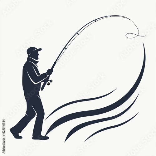 Silhouette Of A Fisherman Casting His Fishing Rod For An Outdoor Adventure