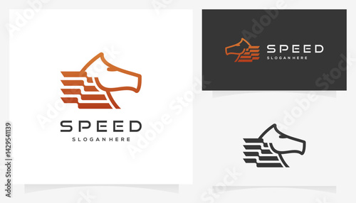 Horse head and speed icons, vector logo of sports and automotive template.