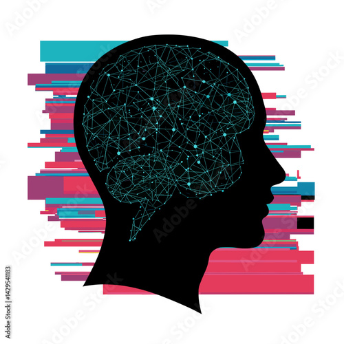 Neural Network Head Silhouette – AI and Cognitive Technology Vector