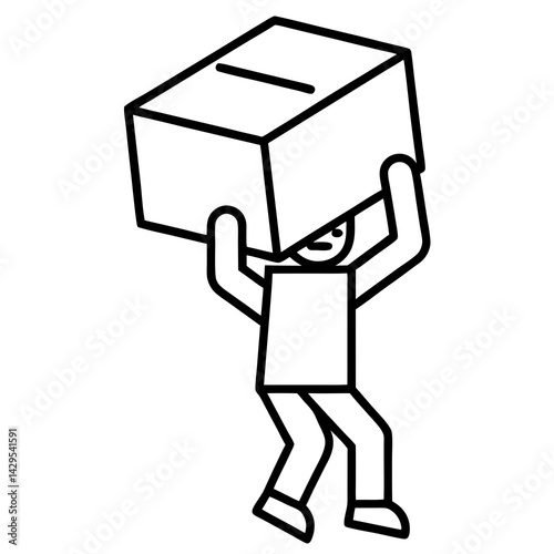Outline Drawing Of A Person Carrying A Heavy Box On Their Shoulders