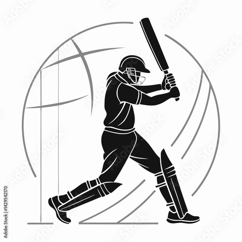 Silhouette Of A Cricket Player Hitting A Ball For Sport Event