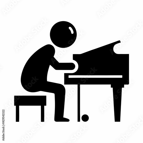 Pianist Silhouette Musical Performance Vector Icon Illustration Grand Piano Player Symbol