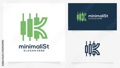 Abstract letter K with candlestick trade logo design ideas. Creative vector based icon template.