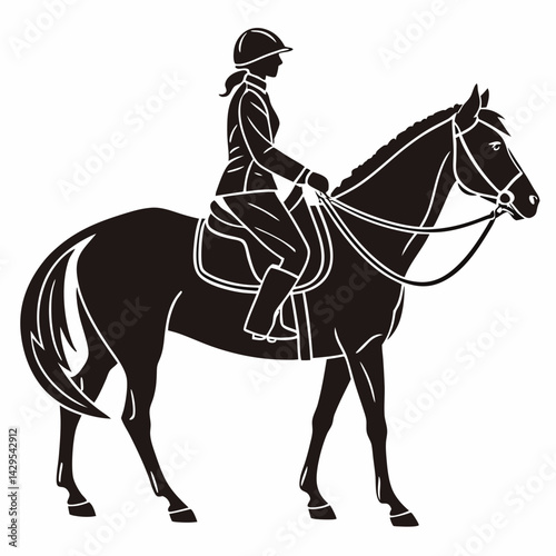 Equestrian Silhouette Of A Horse And Rider In Elegant Black And White
