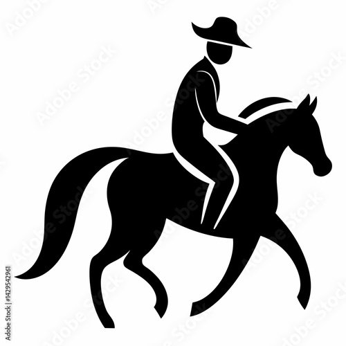 Equestrian Sport Black Silhouette Of Horse And Rider Minimalist Vector Graphic Design