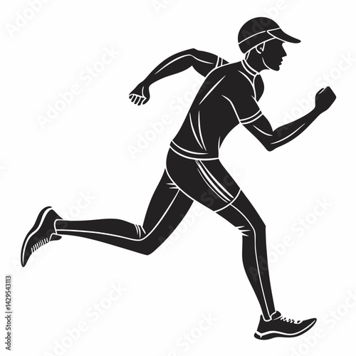 Vector Silhouette Of A Male Runner In Action With Cap Black Graphic
