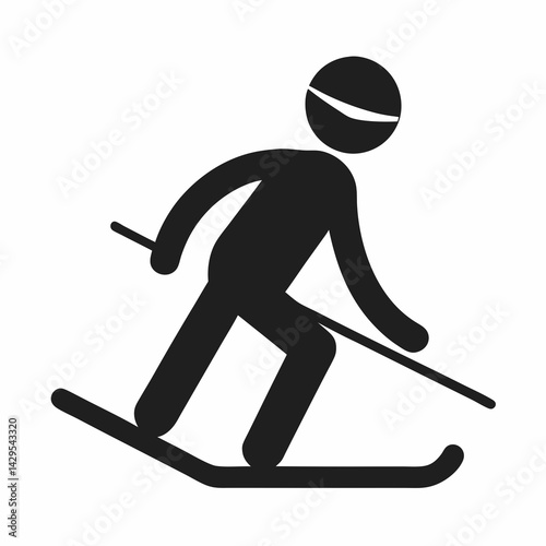 Skier Silhouette Vector Icon Of Winter Sport And Outdoor Activities Design
