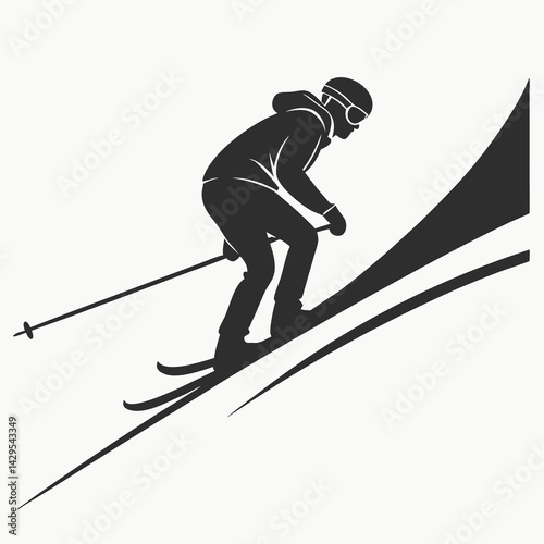 Silhouette Of Skier Carving Downhill Illustration For Winter Sport Activities Template