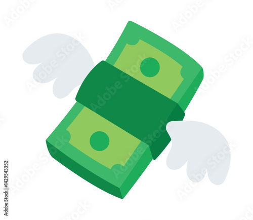 Money Wings Bundle Dollar Cartoon Flat Finance Wealth Flying Sky