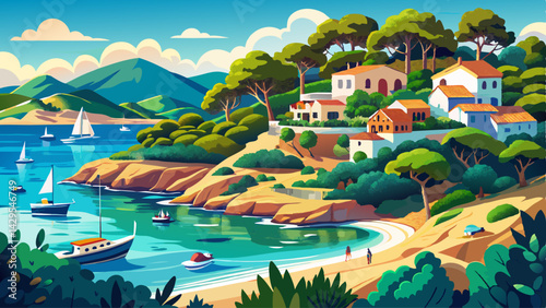 Landscapes, summer Mediterranean sea and beaches of the island of Porquerolles, in Hyères, in the Var in France