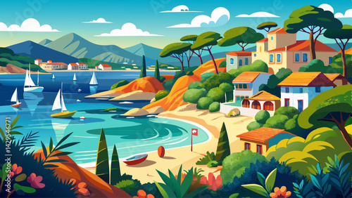 Landscapes, summer Mediterranean sea and beaches of the island of Porquerolles, in Hyères, in the Var in France