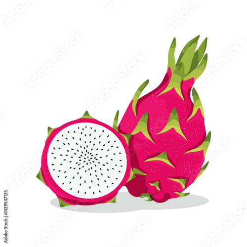 Dragonfruit Vector Icon. Bright illustration, transparent background. Superfood, tropical fruit. Packaging, labels, blogs