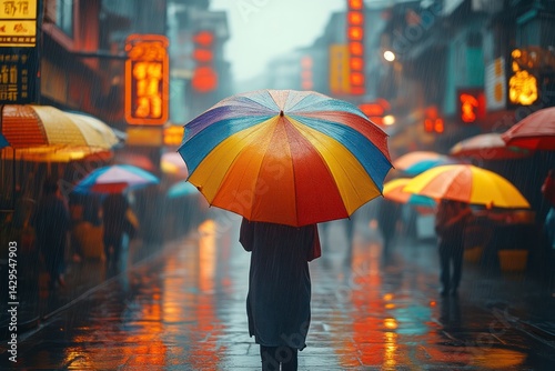 Rainy Day with Vibrant Umbrellas A Colorful Scene in the City