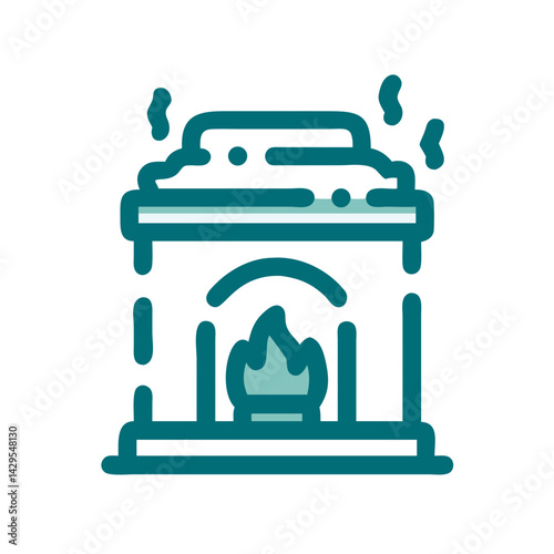 Crematorium icon featuring a stylized fireplace with smoke in a solemn design
