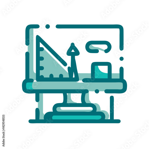 Design studio icon featuring tools like a ruler and a protractor on a work desk in a creative layout
