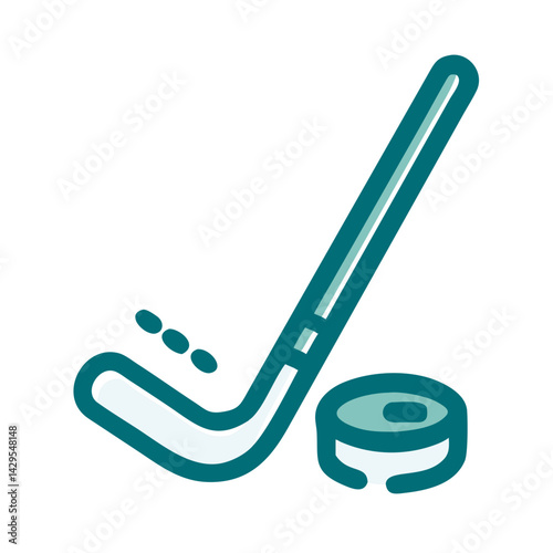 Hockey stick and puck icon featuring a hockey stick and a puck in a sporty design