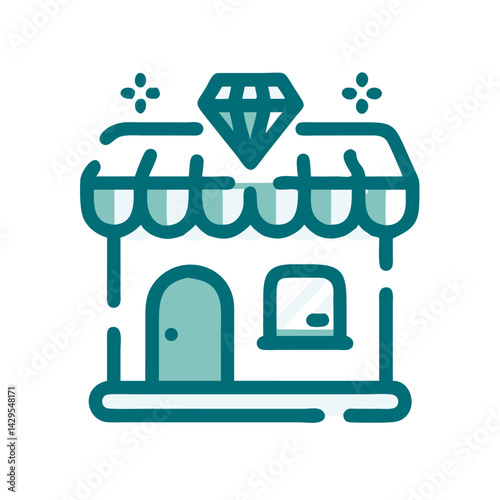 Pawnshop icon featuring a storefront with a diamond symbol in a stylish design