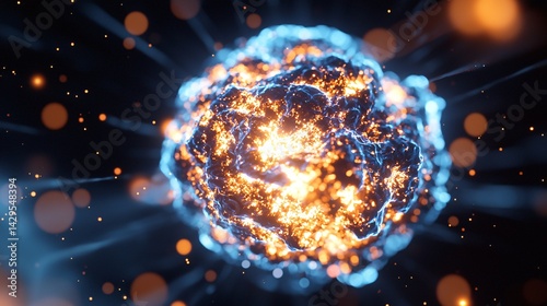 A supernova remnant expanding through space, shockwaves of colorful energy radiating outward, surrounded by distant galaxies