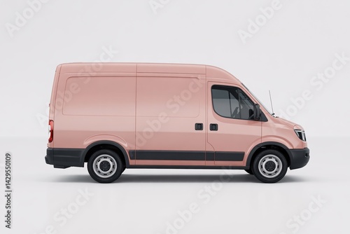 Pink Cargo Van Side View on White Background