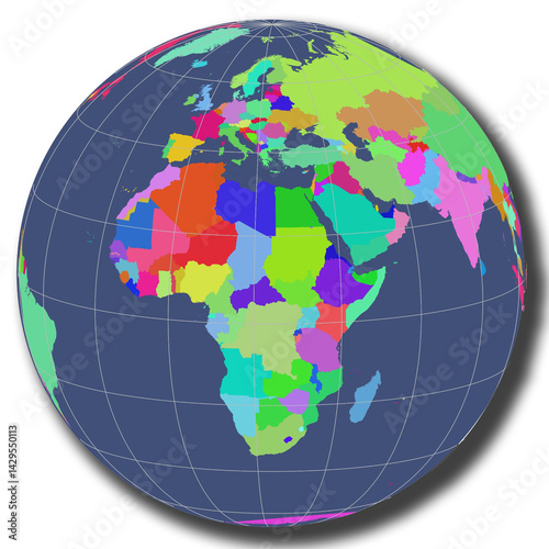 An illustration of a globe highlighting the African continent clearly. The African landmass is positioned at the center of the image, showcasing major countries