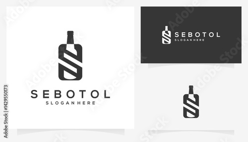 Letter S initial with bottle silhouette icons, logo vector template.