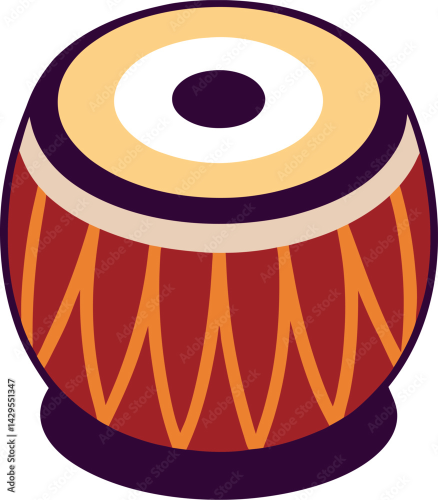 Indian Tabla Percussion Instrument Wooden Red Sound Traditional Beat Music Vector