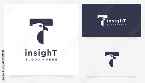 Letter T with bird head silhouette icons, logo template.