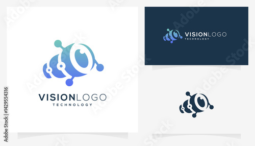 Abstract binoculars with eye lens logo design ideas. Creative vector vision technology based icon template.