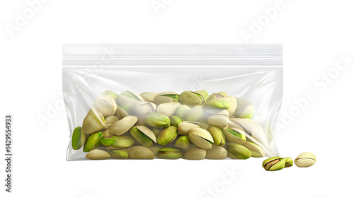Zip lock package with pistachios isolated on white background.
