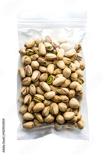 Zip lock package with pistachios isolated on white background.
