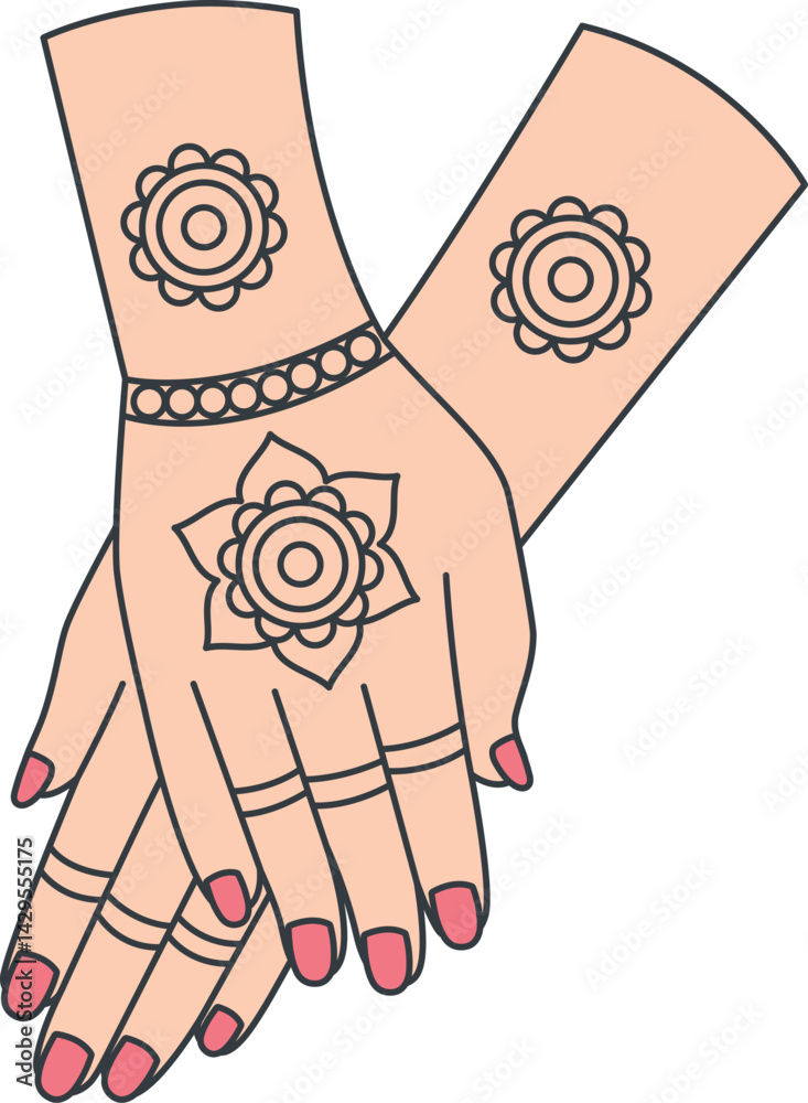 Indian Wedding Hands Close View Mehndi Mandala Decorated Cultural Bride Vector