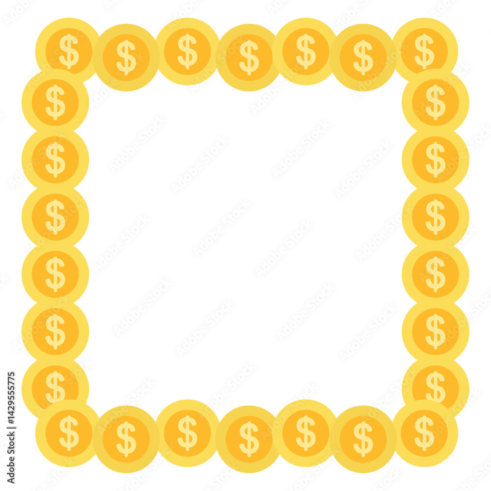 Money Border Gold Coin Frame Flat Dollar Graphic Finance Wealth Cartoon