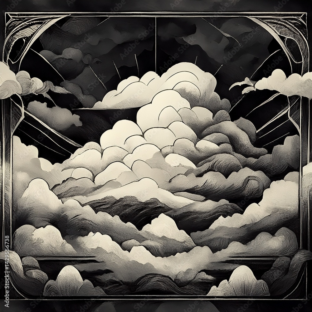 Fototapeta premium Old style cloudscape, cloudy sky background. Vintage, grunge style for nature or abstract concept